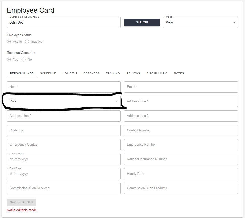 Role dropdown