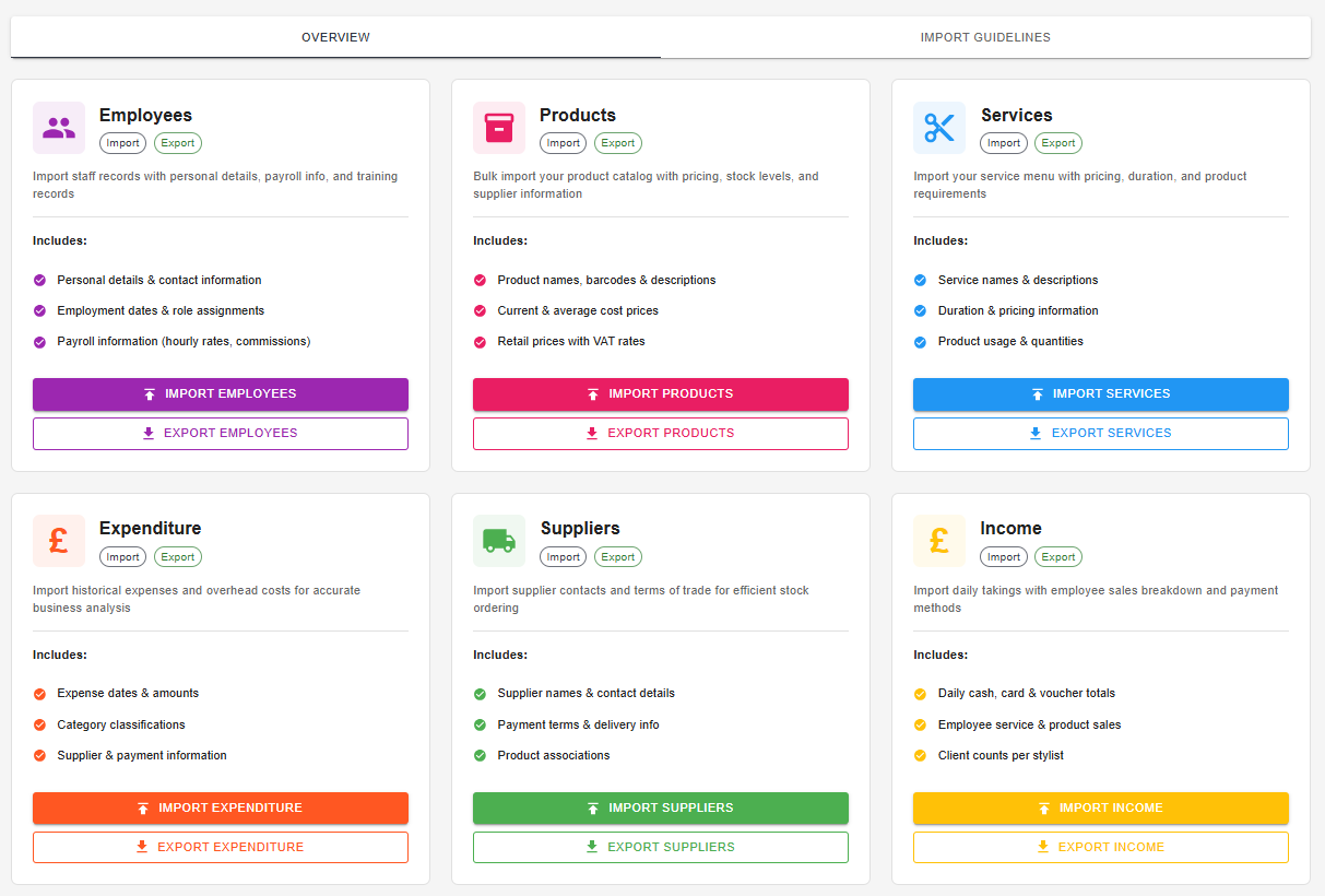 Import overview