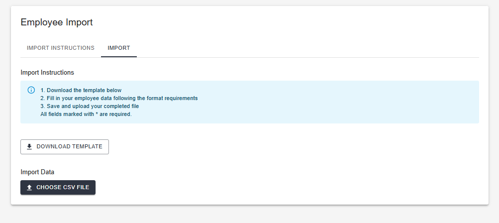 Employee Import — upload screen