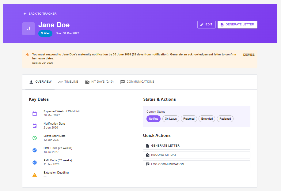 Maternity record — overview