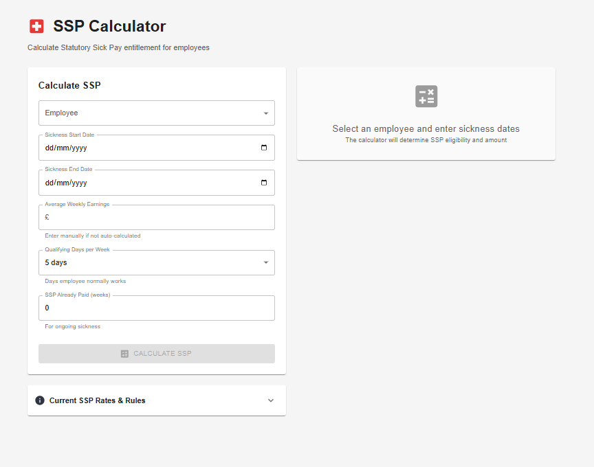 SSP calculator screen